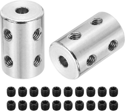 MECCANIXITY Rigid Screw Coupling 4mm to 4mm Shaft Coupler Connector L22mm x D14mm Steel Joint Connector Set for 3D Printers DIY Encoder with 20 Screws, Silver, 5Pack in Saudi Arabia