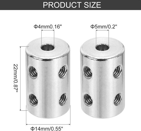 MECCANIXITY Rigid Screw Coupling 4mm to 4mm Shaft Coupler Connector L22mm x D14mm Steel Joint Connector Set for 3D Printers DIY Encoder with 20 Screws, Silver, 5Pack in Saudi Arabia