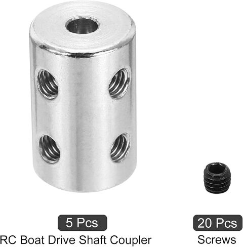 MECCANIXITY Rigid Screw Coupling 4mm to 4mm Shaft Coupler Connector L22mm x D14mm Steel Joint Connector Set for 3D Printers DIY Encoder with 20 Screws, Silver, 5Pack in Saudi Arabia