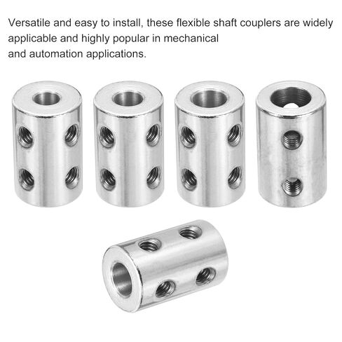 MECCANIXITY Rigid Screw Coupling 4mm to 4mm Shaft Coupler Connector L22mm x D14mm Steel Joint Connector Set for 3D Printers DIY Encoder with 20 Screws, Silver, 5Pack in Saudi Arabia