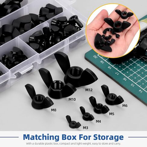 Glarks 110pcs 7 أحجام مجموعة أسود الجناح الجناح مجموعة التشويش ، M3 ، M4 ، M5 ، M6 ، M8 ، M10 ، M12 ، المكسرات الفراشة نايلون عالية القوة ، مراكز الترباس الجناح ، تويست يدوي جوز الأذن جناح الأذن in Saudi Arabia