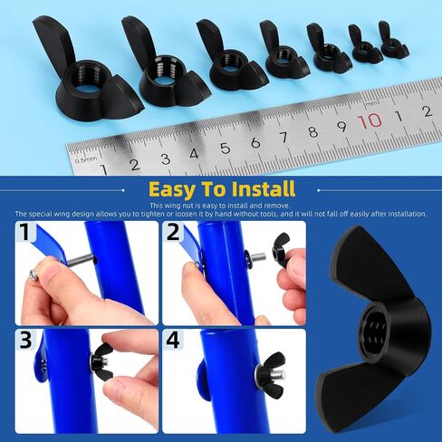 Glarks 110pcs 7 أحجام مجموعة أسود الجناح الجناح مجموعة التشويش ، M3 ، M4 ، M5 ، M6 ، M8 ، M10 ، M12 ، المكسرات الفراشة نايلون عالية القوة ، مراكز الترباس الجناح ، تويست يدوي جوز الأذن جناح الأذن in Saudi Arabia