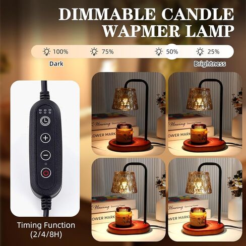 Candle Warmer Lamp Burner for Soy Jar Candles with Timer &Dimmer, Wax Candle Melts Warmer Light for Home Room Decor, Modern Candle Heater with Glass Lampshade for Scented Wax (Golden) in Kuwait
