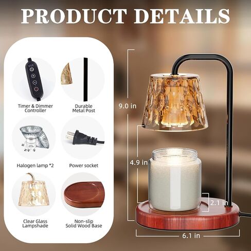 Candle Warmer Lamp Burner for Soy Jar Candles with Timer &Dimmer, Wax Candle Melts Warmer Light for Home Room Decor, Modern Candle Heater with Glass Lampshade for Scented Wax (Golden) in Kuwait