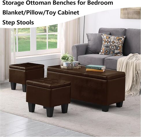 Storage Ottoman Bench with 2.56-inch Thick Seat, 31.5 inch Nesting Ottoman Set of 2, Hinged Flip Top Bench with Storage for Living Room, Bedroom, Light Grey in Saudi Arabia