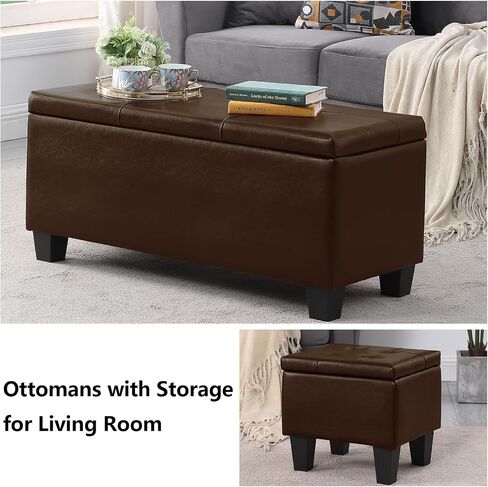 Storage Ottoman Bench with 2.56-inch Thick Seat, 31.5 inch Nesting Ottoman Set of 2, Hinged Flip Top Bench with Storage for Living Room, Bedroom, Light Grey in Saudi Arabia