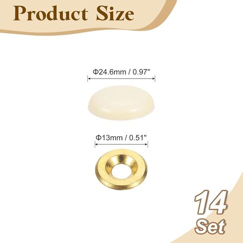 UXCELL 14 PCS 16.8 مم قبعات زخرفية تغطية الأظافر ، وسبائك الزنك أغطية أغطية أغطية مرآة التثبيت للمرايا ، وطاولات القهوة ، والأثاث الخشبي أو الزجاجي ، أبيض in Kuwait