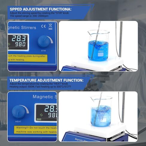 300°C/572°F Digital Hotplate Magnetic Stirrer, 6.69 Inch Hotplate Ceramic Coated Work Plate, 200-2000rpm, Led Panel, Temperature Control & Speed Adjust, 5L Lab Stirrers Hotplate in Kuwait