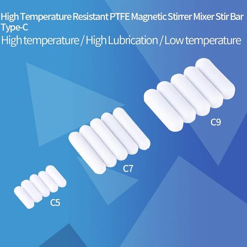 قضبان ضجة مغناطيسية 5pcs PTFE ، قضبان التحريك المختبرية من النوع C مقاومة درجات الحرارة العالية (250 ℃) مع درجة حرارة منخفضة -196 ℃ ، 7 × 30 مم 9 × 30 مم لخلاط المختبر ، لوحة محرك مغناطيسي in Kuwait