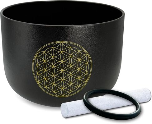 7 "G ملاحظة زهرة الحياة بلورة غناء وعاء من الكوارتز الكوارتز الحلق شقرا التأمل شفاء مع مهاجم من جلد الغزال O الحلقة in Kuwait