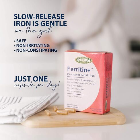 Flora Ferritin+ Delayed-Release Iron Supplement - Plant-Based Iron Supplement - Blood Cell & Energy Support - Vegan & Gluten-Free - Amber Glass Bottle - 30 Vegan Capsules in Saudi Arabia