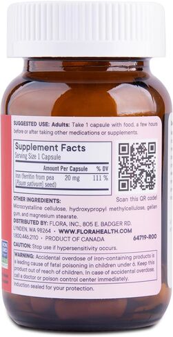 Flora Ferritin+ Delayed-Release Iron Supplement - Plant-Based Iron Supplement - Blood Cell & Energy Support - Vegan & Gluten-Free - Amber Glass Bottle - 30 Vegan Capsules in Saudi Arabia