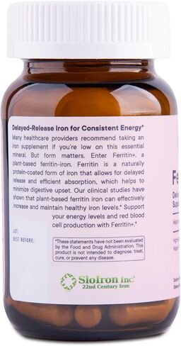 Flora Ferritin+ Delayed-Release Iron Supplement - Plant-Based Iron Supplement - Blood Cell & Energy Support - Vegan & Gluten-Free - Amber Glass Bottle - 30 Vegan Capsules in Saudi Arabia
