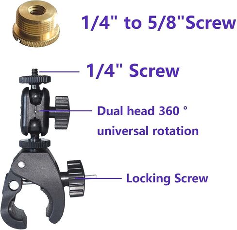 Microphone Crab Clip Mount with Double Ball Head Adjustment 1/4" to 5/8" Thread, Compatible with Most Microphones, Studio Recording, Podcasting, and Live Streaming - Durable and Flexible Design in Saudi Arabia