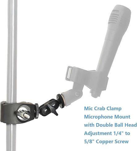 Microphone Crab Clip Mount with Double Ball Head Adjustment 1/4" to 5/8" Thread, Compatible with Most Microphones, Studio Recording, Podcasting, and Live Streaming - Durable and Flexible Design in Saudi Arabia