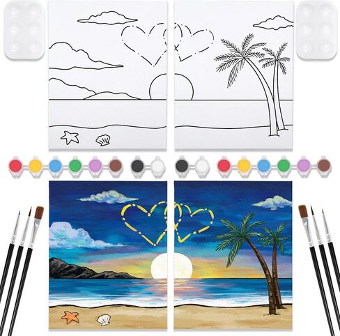 فوتشيتش 2 حزمة SIP and Paint Kit ، قماش مسبق للطلاء للبالغين ، ألعاب LIGHT LIGHT STARY SKY HEART ، مجموعة فن الطبقات القماشية ، PAINTS BARDES Valentine (8x10) in Kuwait