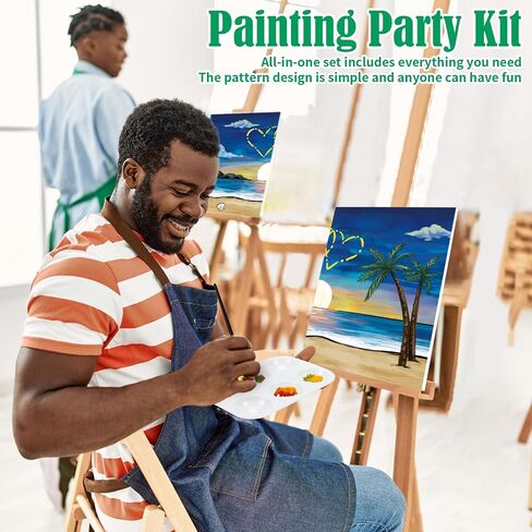فوتشيتش 2 حزمة SIP and Paint Kit ، قماش مسبق للطلاء للبالغين ، ألعاب LIGHT LIGHT STARY SKY HEART ، مجموعة فن الطبقات القماشية ، PAINTS BARDES Valentine (8x10) in Kuwait