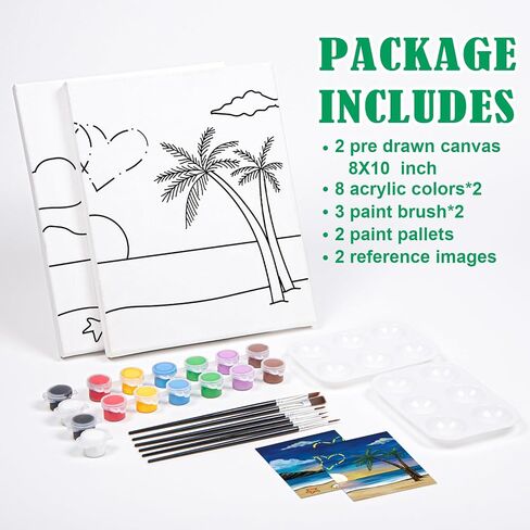 فوتشيتش 2 حزمة SIP and Paint Kit ، قماش مسبق للطلاء للبالغين ، ألعاب LIGHT LIGHT STARY SKY HEART ، مجموعة فن الطبقات القماشية ، PAINTS BARDES Valentine (8x10) in Kuwait