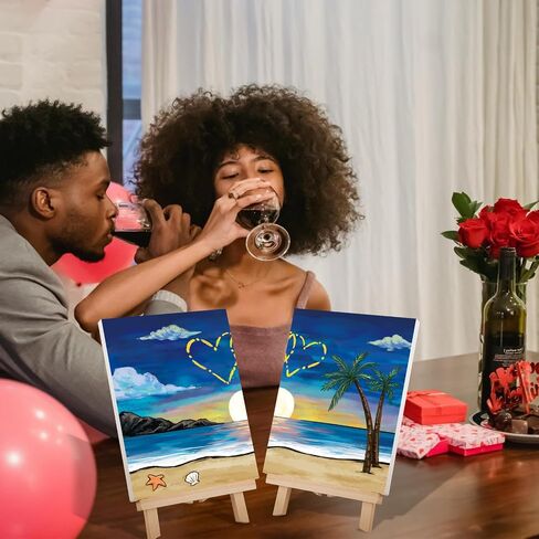 فوتشيتش 2 حزمة SIP and Paint Kit ، قماش مسبق للطلاء للبالغين ، ألعاب LIGHT LIGHT STARY SKY HEART ، مجموعة فن الطبقات القماشية ، PAINTS BARDES Valentine (8x10) in Kuwait