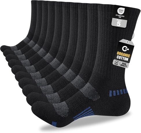 Mens Cotton Work Socks, 5 Pairs Full Cushion Crew Boot Socks Moisture-Wicking & Reinforced for Hiking Walking Outdoor in Saudi Arabia
