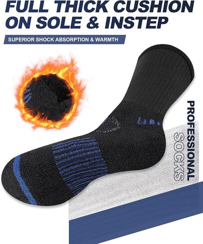Mens Cotton Work Socks, 5 Pairs Full Cushion Crew Boot Socks Moisture-Wicking & Reinforced for Hiking Walking Outdoor in Saudi Arabia