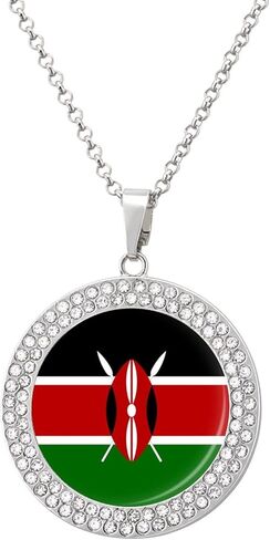 Kenyan Flag Diamond Necklace for Women Alloy Pendants Necklace Dainty Jewelry Gift in Kuwait