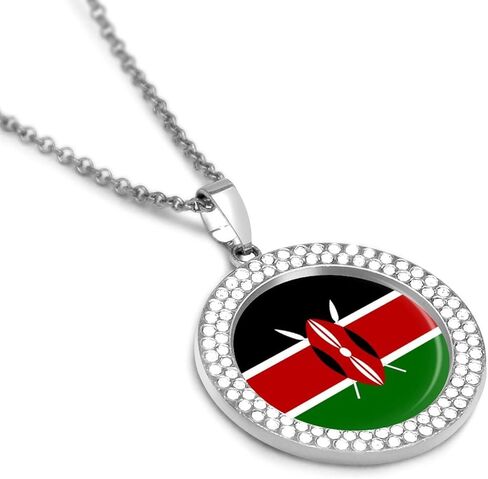 Kenyan Flag Diamond Necklace for Women Alloy Pendants Necklace Dainty Jewelry Gift in Kuwait