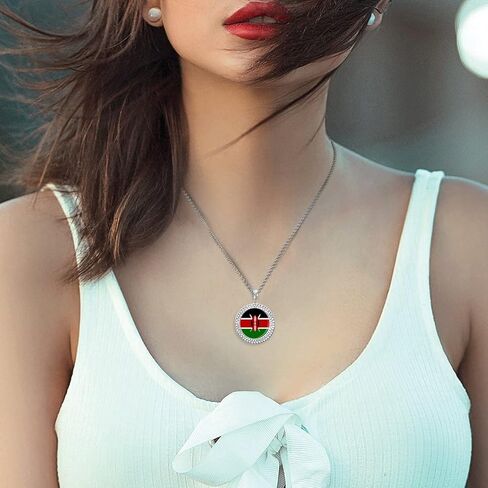 Kenyan Flag Diamond Necklace for Women Alloy Pendants Necklace Dainty Jewelry Gift in Kuwait