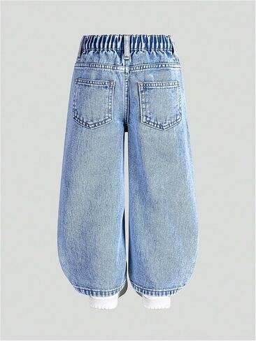 Verdusa Toddler Girl's Rhinestone Sparkly Wide Leg Jeans Streetwear Denim Pants with Pockets in Saudi Arabia
