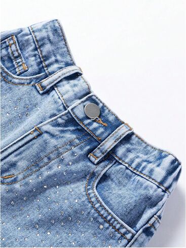 Verdusa Toddler Girl's Rhinestone Sparkly Wide Leg Jeans Streetwear Denim Pants with Pockets in Saudi Arabia