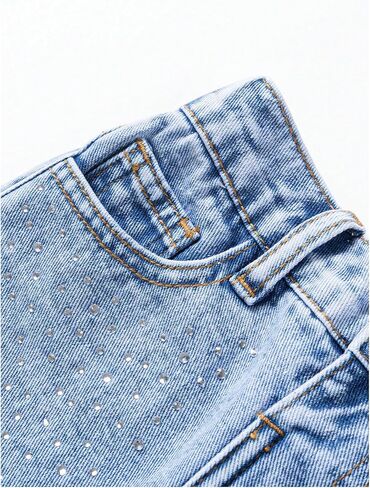 Verdusa Toddler Girl's Rhinestone Sparkly Wide Leg Jeans Streetwear Denim Pants with Pockets in Saudi Arabia