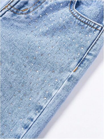 Verdusa Toddler Girl's Rhinestone Sparkly Wide Leg Jeans Streetwear Denim Pants with Pockets in Saudi Arabia