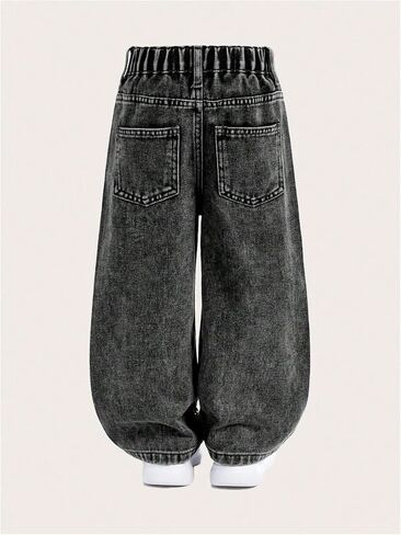 Verdusa Toddler Girl's Rhinestone Sparkly Wide Leg Jeans Streetwear Denim Pants with Pockets in Saudi Arabia