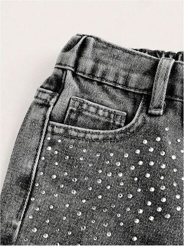 Verdusa Toddler Girl's Rhinestone Sparkly Wide Leg Jeans Streetwear Denim Pants with Pockets in Saudi Arabia