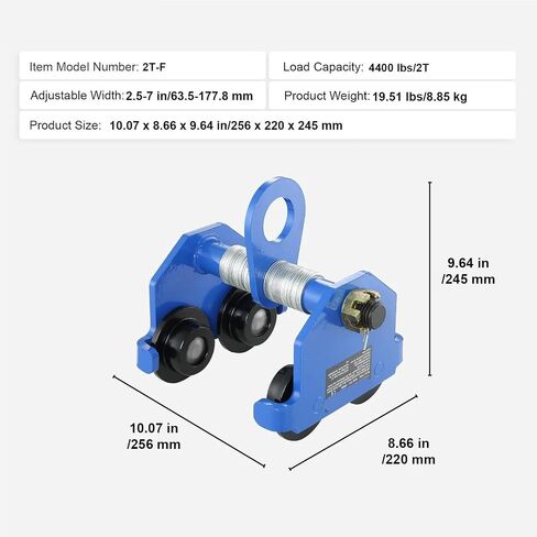 0.5/1/2/3Ton Manual Push Beam Trolley with Dual Wheels Adjustable Width 2.5-5.5in Garage Hoist for Straight Curved I Beam(2T) in Saudi Arabia
