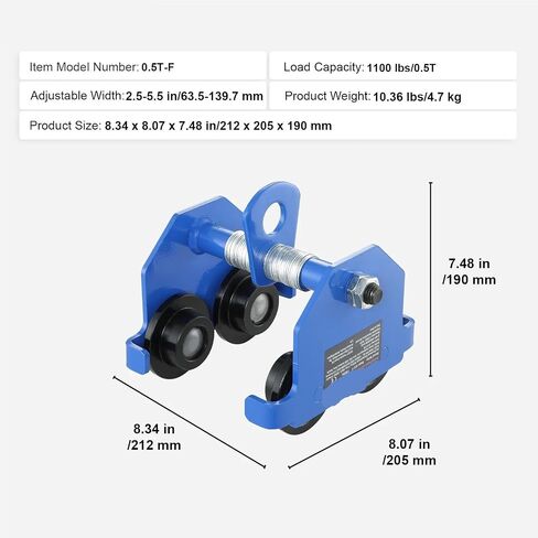 0.5/1/2/3Ton Manual Push Beam Trolley with Dual Wheels Adjustable Width 2.5-5.5in Garage Hoist for Straight Curved I Beam(2T) in Saudi Arabia