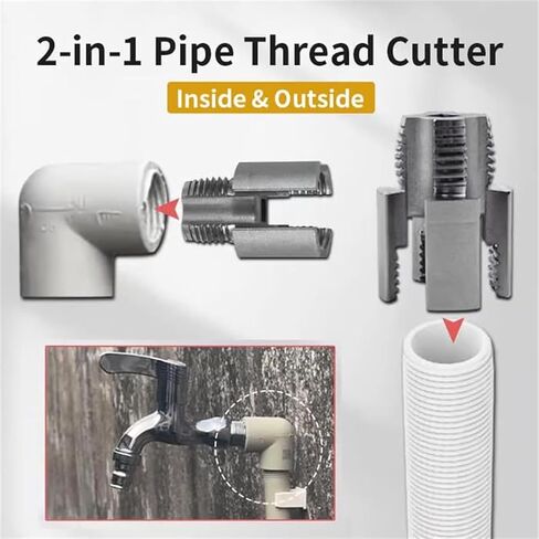 Integrated Internal & External Pipe Threading Tool, Electric Drill Compatible 2-in-1 PVC Pipe Threader Kit for 1/2" & 3/4" Pipes in Kuwait