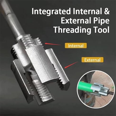 Integrated Internal & External Pipe Threading Tool, Electric Drill Compatible 2-in-1 PVC Pipe Threader Kit for 1/2" & 3/4" Pipes in Kuwait