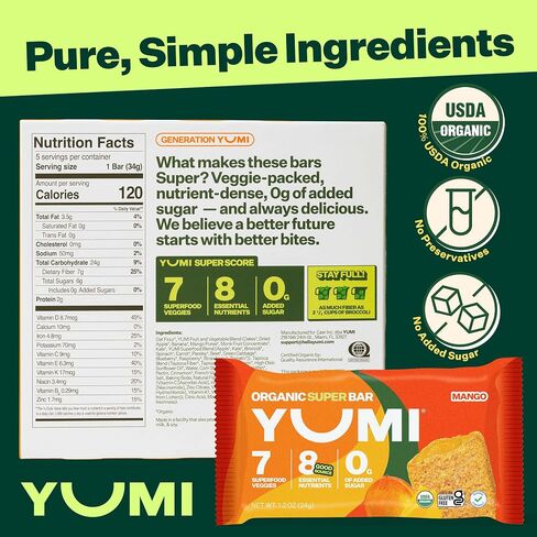 YUMI Organic Breakfast Superbar, Gluten-Free, No Added Sugar, 7+ Vegetables, Soft-Baked Crust, Healthy Snack Bars for Kids, School Safe, Healthy Alternative to Granola Bars or Cereal Bars, Strawberry (30ct) in Saudi Arabia