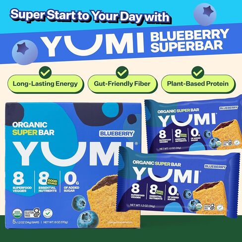 yumi الإفطار العضوي superbar ، خالية من الغلوتين ، بدون سكر إضافي ، 7+ خضروات ، قشرة مخبوزة ناعمة ، قضبان وجبة خفيفة صحية للأطفال ، بديل آمن ، صحية عن قضبان الجرانولا أو حانات الحبوب ، الفراولة (30CT) in Kuwait