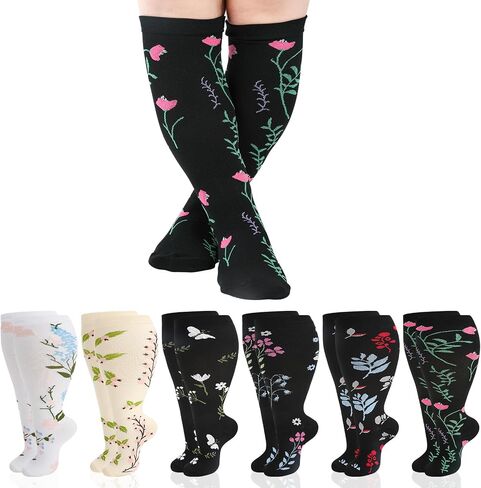 Jspupifip 6 Pairs Plus Size Compression Socks for Women Wide Calf Extra Large Knee High Support for Travel Yoga Running Circulation in Saudi Arabia