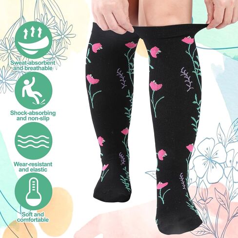 Jspupifip 6 Pairs Plus Size Compression Socks for Women Wide Calf Extra Large Knee High Support for Travel Yoga Running Circulation in Saudi Arabia