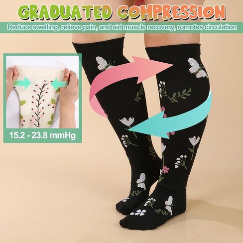 Jspupifip 6 Pairs Plus Size Compression Socks for Women Wide Calf Extra Large Knee High Support for Travel Yoga Running Circulation in Saudi Arabia