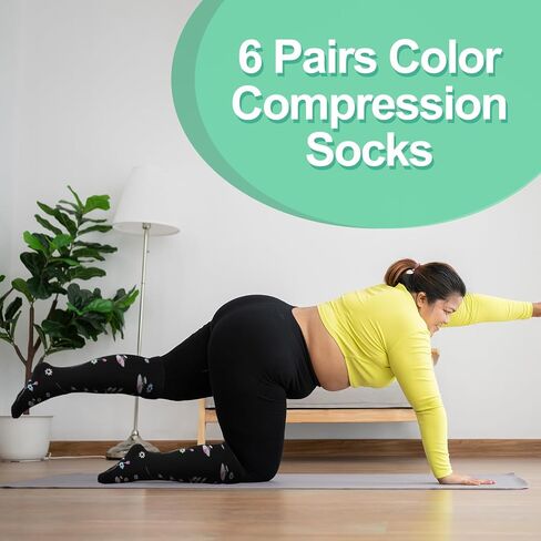 Jspupifip 6 Pairs Plus Size Compression Socks for Women Wide Calf Extra Large Knee High Support for Travel Yoga Running Circulation in Saudi Arabia
