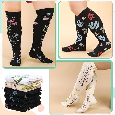 Jspupifip 6 Pairs Plus Size Compression Socks for Women Wide Calf Extra Large Knee High Support for Travel Yoga Running Circulation in Saudi Arabia