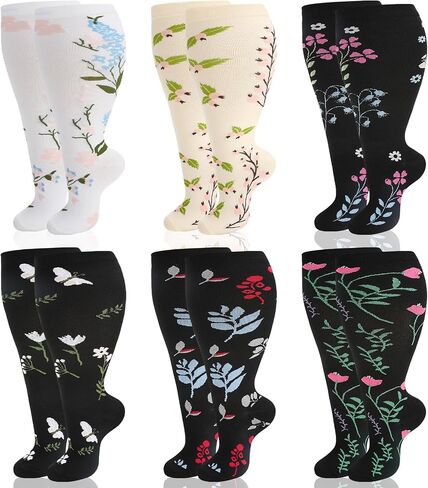 Jspupifip 6 Pairs Plus Size Compression Socks for Women Wide Calf Extra Large Knee High Support for Travel Yoga Running Circulation in Saudi Arabia