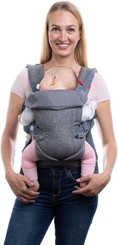 YOU+ME 4-in-1 Baby Carrier Newborn to Toddler - All Positions Baby Chest Carrier - Front and Back Carry Baby Carriers - Includes 2-in-1 Bandana Bib - Baby Holder Carrier for 8-32 lbs (Grey Mesh) in Kuwait