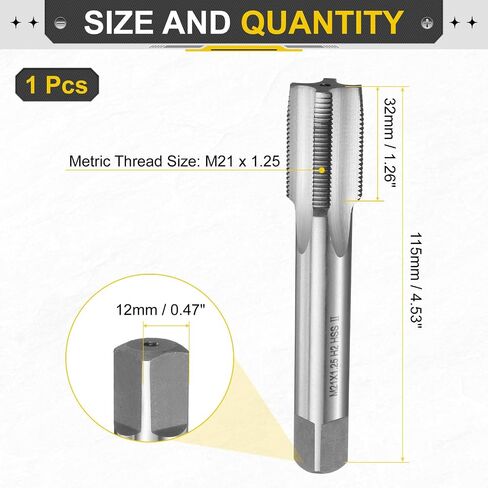 uxcell Hand Plug Tap M35 x 3.5 H2 Metric Thread Plug Style Taps Straight Flute Screw Tapping Threading Tool High Speed Steel HSS6542 in Saudi Arabia