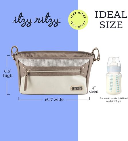 Itzy Ritzy Adjustable Stroller Caddy & Organizer Bag, Easy Attach (Cognac) | Front Zippered Pocket, 2 Built-in Interior Pockets, Adjustable Straps to Fit Nearly Any Stroller for Essentials On-the-Go in Saudi Arabia