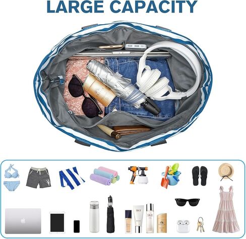 Beach Bag-Tote Bags for Women Waterproof Sandproof Beachs totes with zipper for Family Vacation Essential in Kuwait